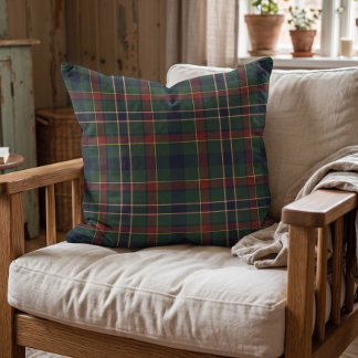 Classic Dark Red Yellow Blue Green Plaid Pattern Throw Pillow