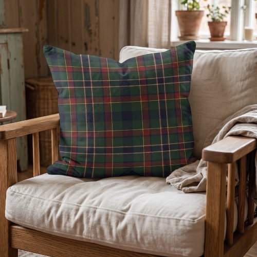 Classic Dark Red Yellow Blue Green Plaid Pattern Throw Pillow