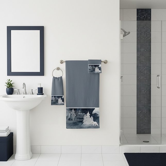 Classic dark winter scene with fox Christmas  Bath Towel Set (Creator Uploaded)