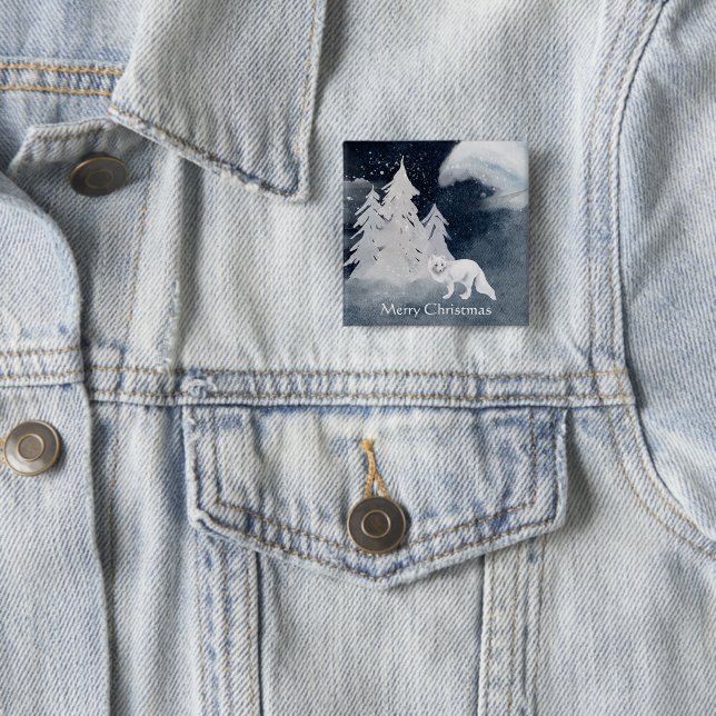 Classic dark winter scene with fox Christmas  Button (In Situ)