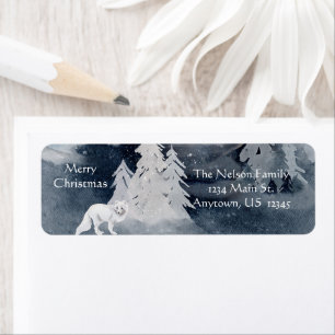 Classic dark winter scene with fox Christmas Holid Label