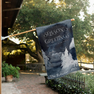 Classic dark winter scene with fox Christmas House Flag