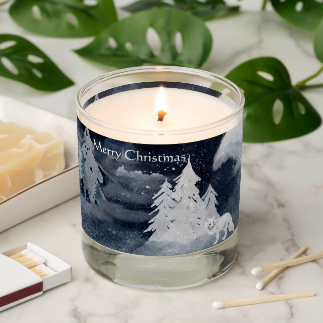 Classic dark winter scene with fox Christmas   Scented Candle (Lit)