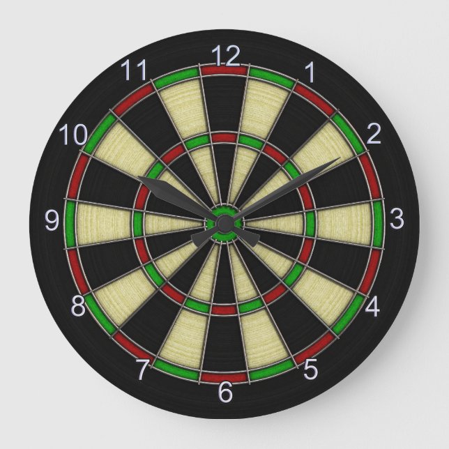 Classic Dart Board Design, Darts, Dart Games Large Clock (Front)
