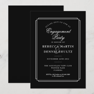 Classic Deco   Black and White Engagement Party Invitation