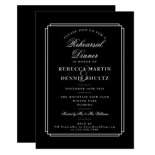 Classic Deco | Black and White | Rehearsal Dinner Invitation | Zazzle.com