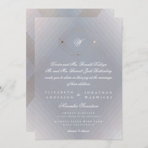 Classic Deco Gold Vintage Grey Calligraphy Wedding Invitation