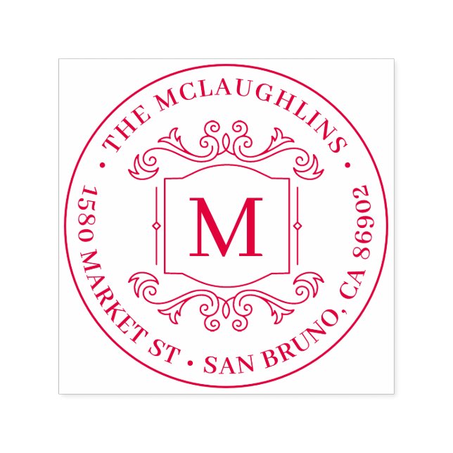 Classic Deco Monogram Round Return Address Self-inking Stamp (Design)