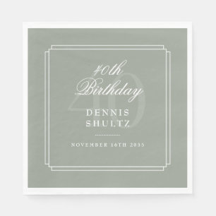 Classic Deco Sage and White 40th Birthday Napkins
