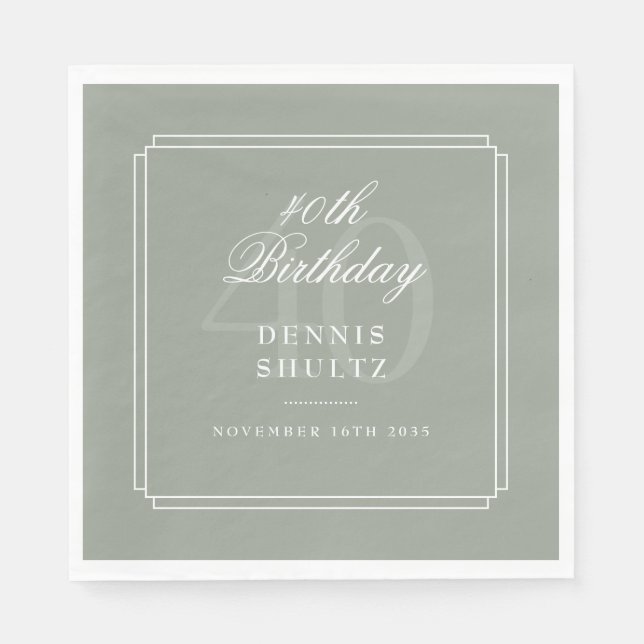 Classic Deco | Sage and White 40th Birthday Napkins (Front)