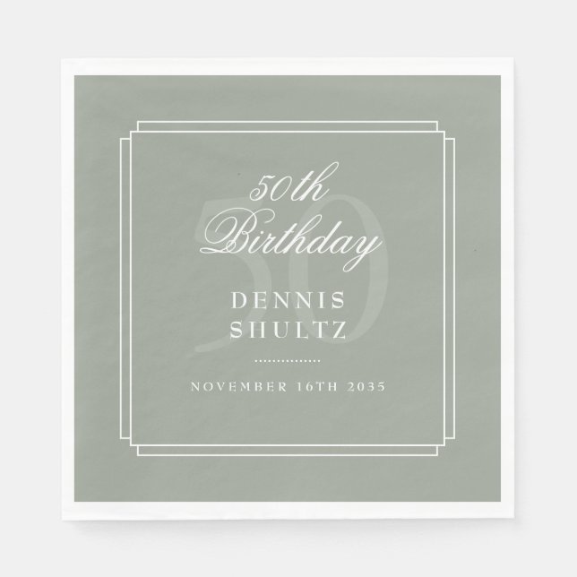 Classic Deco | Sage and White 50th Birthday Napkins (Front)
