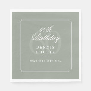 Classic Deco   Sage and White 60th Birthday Napkins