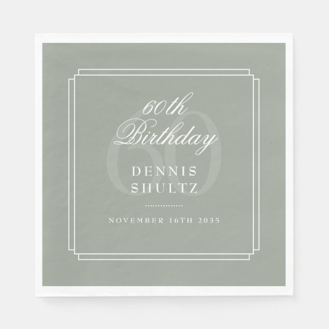 Classic Deco | Sage and White 60th Birthday Napkins (Front)