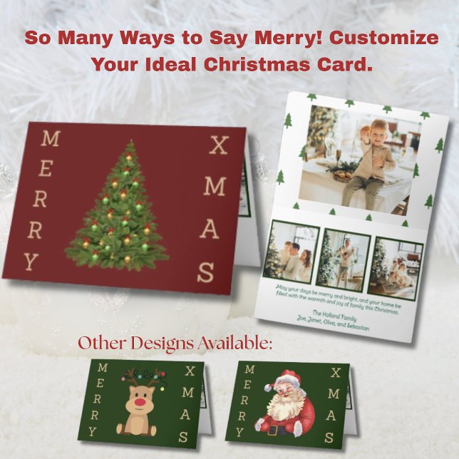 Classic Decorated Christmas Tree 4 Photo Holiday Card (Creator Uploaded)
