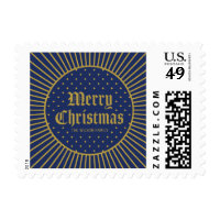 Classic Decorative Geometric Blue Merry Christmas Postage