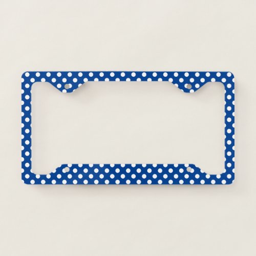 Classic Deep Blue and White Polka Dot Pattern License Plate Frame