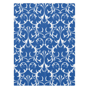 Classic Deep Blue & White Damask Floral Tablecloth