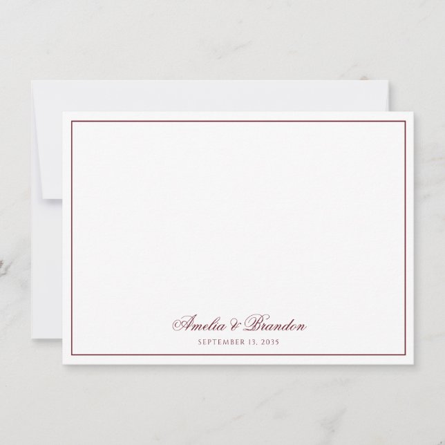 Classic Deep Burgundy Border Script Personalized Note Card (Front)