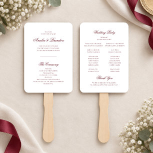 Classic Deep Burgundy Script Wedding Program Hand Fan