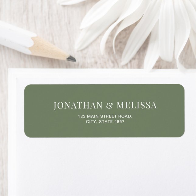 Classic Deep Sage Green Typography Wedding Address Label (Insitu)