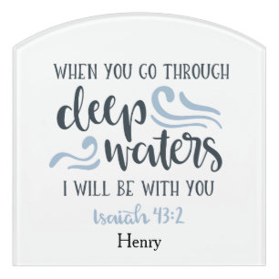 Classic Deep Waters Christian Bible Verse Door Sign