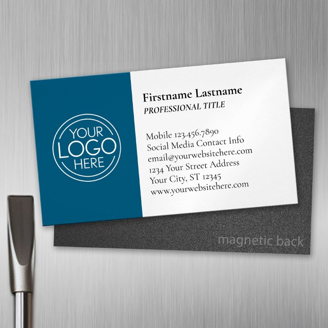 Classic Design with Logo and Contact Info - Blue Business Card Magnet (Custom Business Card Magnet)