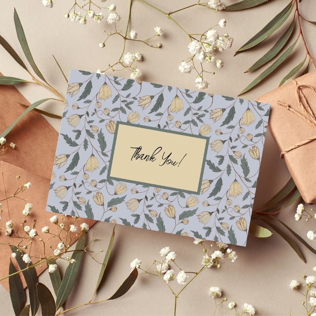 Classic Design Yellow and Green Botanical Pattern Thank You Card (Creator Uploaded)