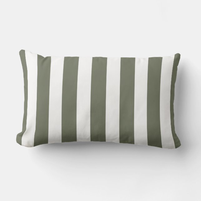 Classic Designer Stripes in Olive and White Lumbar Pillow (Front)