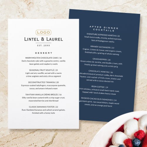 Classic Dessert After Dinner Menu Restaurant Blue