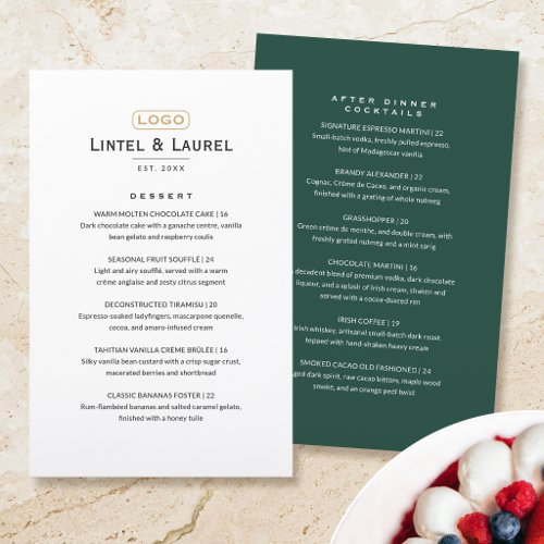 Classic Dessert After Dinner Menu Restaurant Green