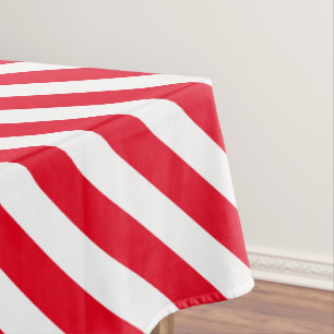 Classic Diagonal Red and White Striped Tablecloth