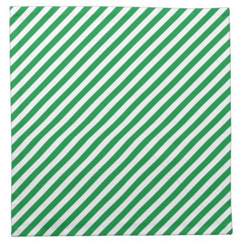 Classic Diagonal Stripes Green and White  Cloth Napkin