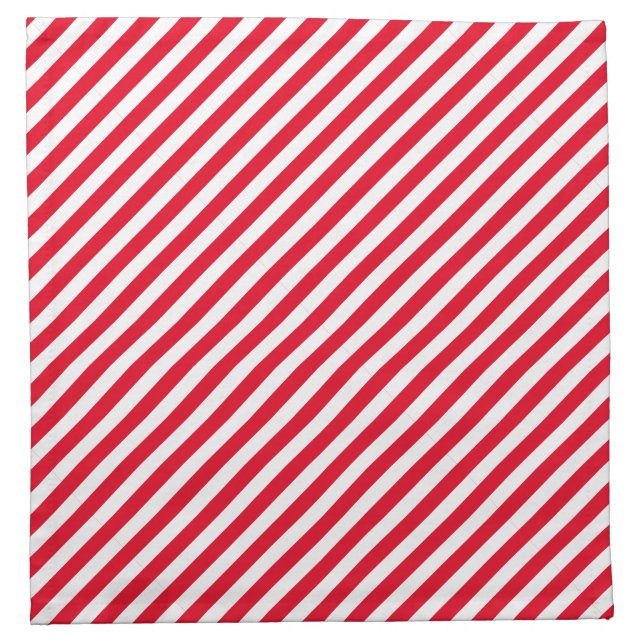 Classic Diagonal Stripes Red and White  Cloth Napkin (Front)