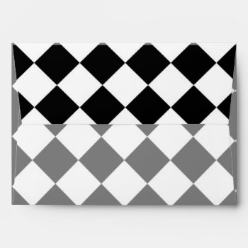 Classic Diamond Black And White Checkers Decor Envelope by MustacheShoppe at Zazzle