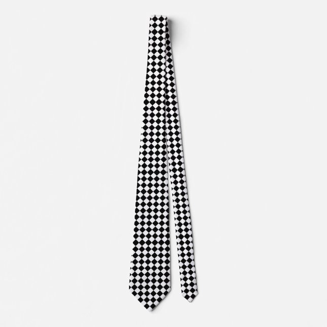 Classic Diamond Black and White Checkers Neck Tie (Front)