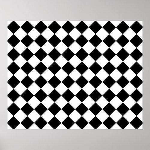 Classic Diamond Black and White Checkers Poster