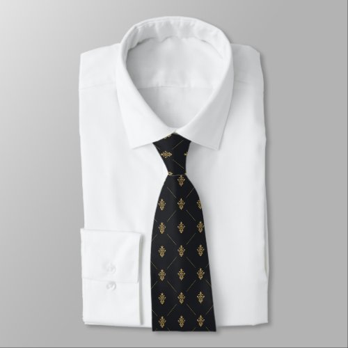 Classic Diamond Damask Black Gold   Neck Tie