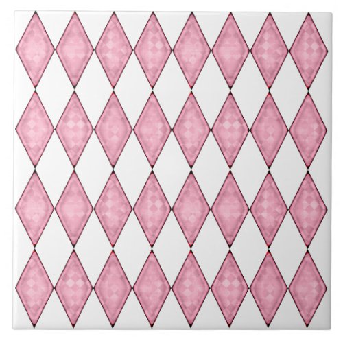Classic Diamonds Faded Pink on White Ceramic Tile