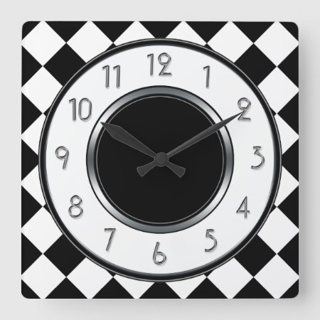 Classic Diamonds Monogram - Black White Square Wall Clock
