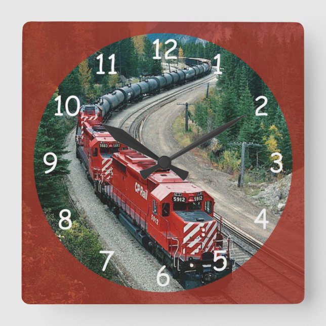 Classic Diesel Engine Train Square Wall Clock (Front)