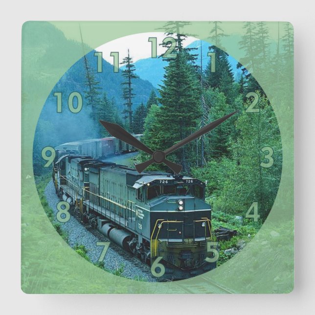 Classic Diesel Engine Train Square Wall Clock (Front)