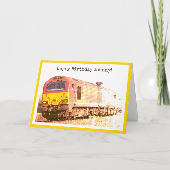 Classic diesel loco, personalized happy birthday card (Front)