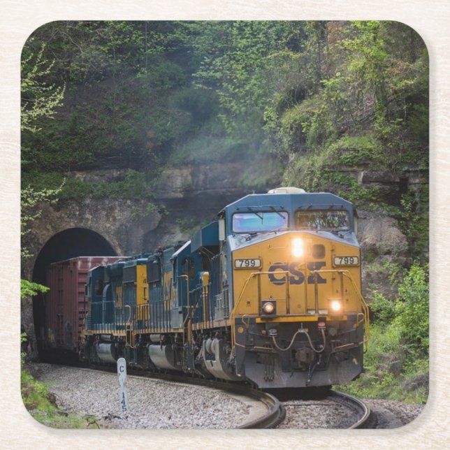 Classic Diesel Train Engine Square Paper Coaster (Front)