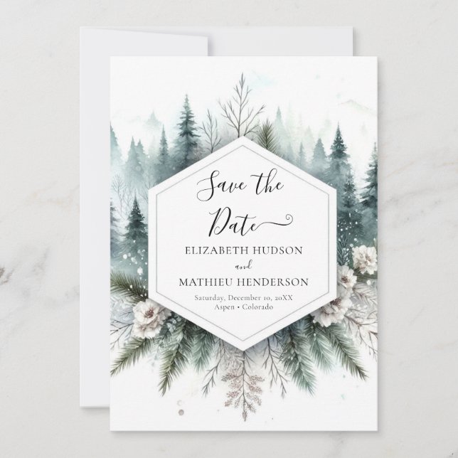 Classic Digital Mountain Wedding Save The Date (Front)