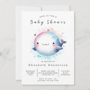 Classic Digital Whale Baby Shower Invitation
