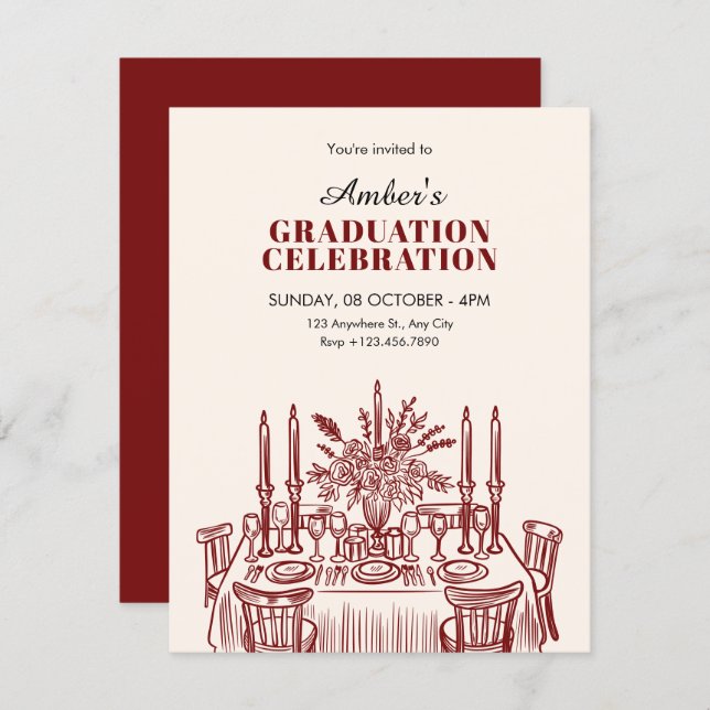 Classic Dining table graduation Invitation (Front/Back)