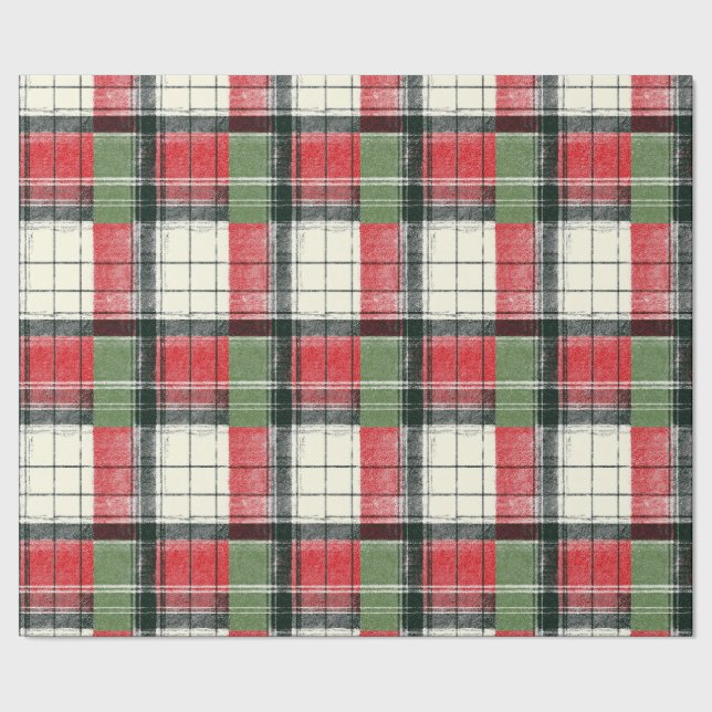 Classic distressed green and red plaid wrapping paper (Seam)