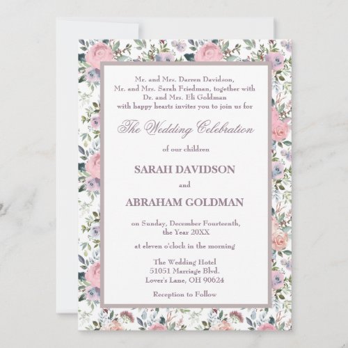 Classic Divorced Parents Roses Wedding Invitations