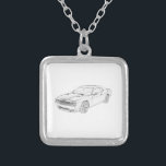 Classic Dodge Challenger Mopar Muscle Car Drawing Silver Plated Necklace<br><div class="desc">Featuring a black and white pencil drawing of a classic Dodge Challenger Mopar muscle car this necklace is a great way to share how much you love vintage American cars in a classy small and subtle way. If you’re looking for a personalized automotive themed present for someone who loves classic...</div>