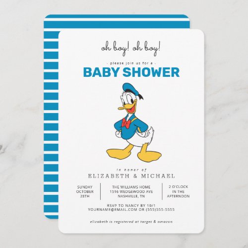 Classic Donald Duck Boy Baby Shower Invitation